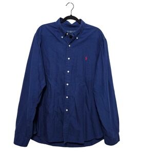 Polo Ralph Lauren XXL Navy Blue Oxford Shirt Preppy Nautical Yacht Club RedPony